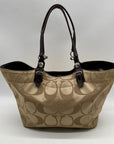Coach Beige Monogram Print Fabric Tote Bag -F16175