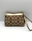Coach Gold & Brown Signature Jacquard Canvas Wristlet