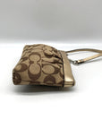Coach Gold & Brown Signature Jacquard Canvas Wristlet