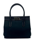 Donna Karan Black Satin & Embossed Leather Trim Crossbody Tote