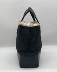 Cole Haan Black Wool Rabbit Fur Leather Tote Bag