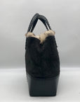 Cole Haan Black Wool Rabbit Fur Leather Tote Bag