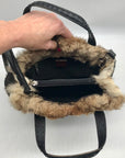 Cole Haan Black Wool Rabbit Fur Leather Tote Bag