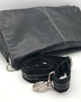 Tommy Hilfiger Black Leather Fold Over Messenger Bag
