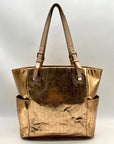 Michael Kors Metallic Rose Gold Embossed Signature Monogram Tote Bag