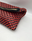 Clare V Red And Black Poppy Woven Zig-Zag Folover Clutch