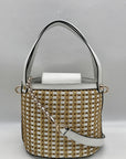 Guess White and Wicker Woven Basket Style Crossbody Bag
