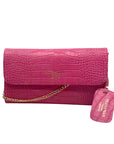 Persaman Pink Croc Embossed Leather Priscilla Crossbody Clutch