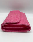 Persaman Pink Croc Embossed Leather Priscilla Crossbody Clutch