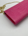 Persaman Pink Croc Embossed Leather Priscilla Crossbody Clutch