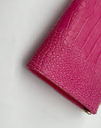 Persaman Pink Croc Embossed Leather Priscilla Crossbody Clutch