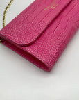 Persaman Pink Croc Embossed Leather Priscilla Crossbody Clutch