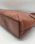 Etienne Aigner Brown Reptile Embossed Leather Shoulder Bag