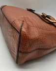 Etienne Aigner Brown Reptile Embossed Leather Shoulder Bag