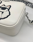 Karl Largerfeld White Pebbled Faux Leather Maybelle Camera Crossbody Bag