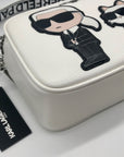 Karl Largerfeld White Pebbled Faux Leather Maybelle Camera Crossbody Bag