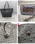Furla Gray Ostrich Embossed Leather Shoulder Bag