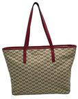 Michael Kors Beige Canvas And Red Leather Trim Monogram Tote Bag