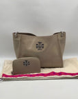 Tory Burch Taupe Patent Leather Britten Slouchy Shoulder Bag With Wallet