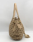 Michael Kors Brown & Gold Monogram Canvas Gathered Jet Set Tote Bag