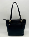Anne Klein Black Faux Leather Pocket Tote Bag