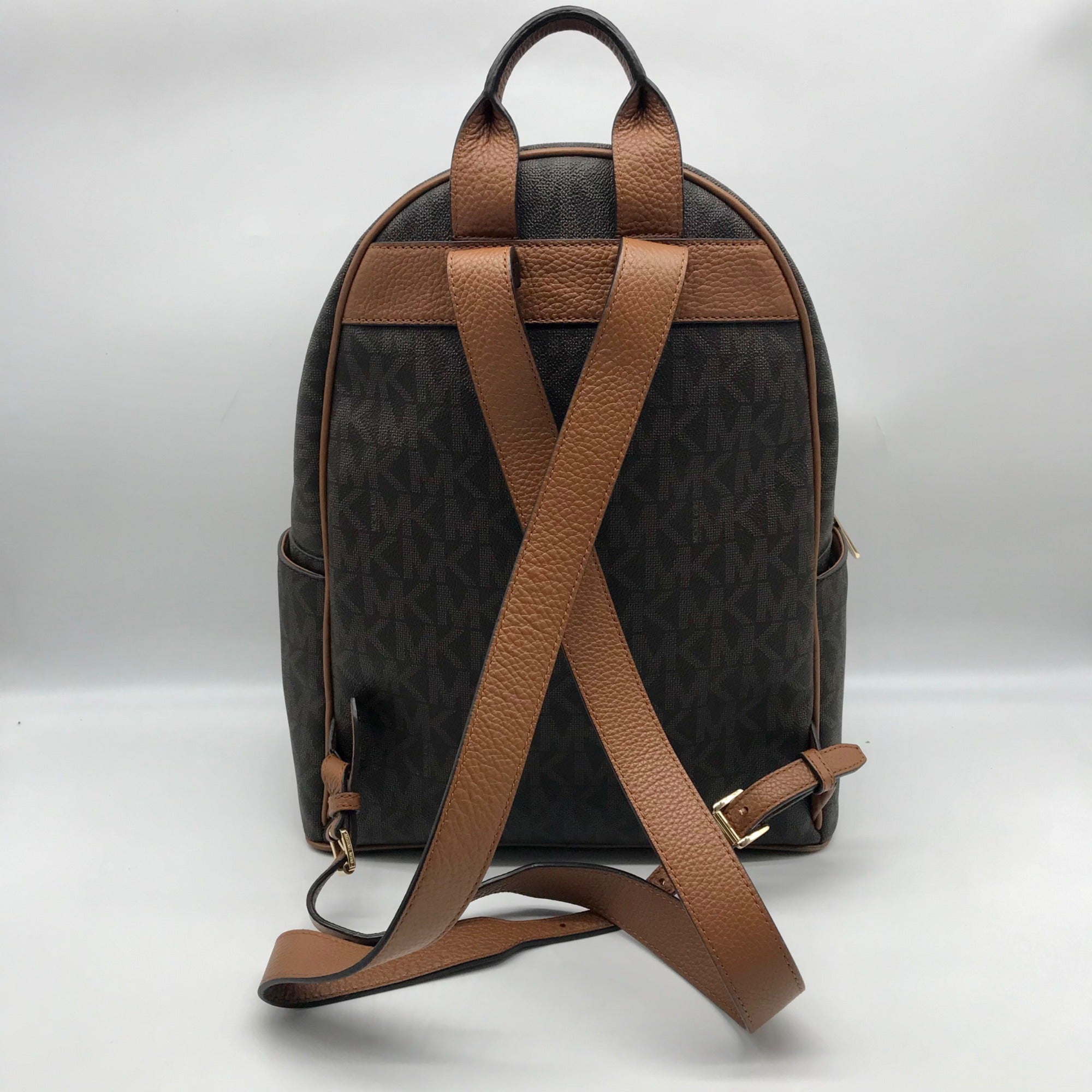 Michael Kors Brown Coated Canvas Medium Abbey Backpack – One Purse Michael Kors Brown Coated Canvas Medium Abbey Backpack – One Purse