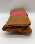 Clare V Camel Brown Leather With Pink Stripe Foldover Clutch