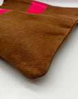 Clare V Camel Brown Leather With Pink Stripe Foldover Clutch