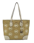 Michael Kors Eva Large Woven Straw and Cream Leather Trim Tote Bag with Leather Pouch