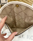 Michael Kors Eva Large Woven Straw and Cream Leather Trim Tote Bag with Leather Pouch