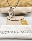 Michael Kors Eva Large Woven Straw and Cream Leather Trim Tote Bag with Leather Pouch