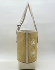 Michael Kors Eva Large Woven Straw and Cream Leather Trim Tote Bag with Leather Pouch
