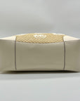 Michael Kors Eva Large Woven Straw and Cream Leather Trim Tote Bag with Leather Pouch