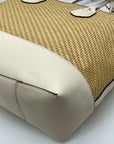 Michael Kors Eva Large Woven Straw and Cream Leather Trim Tote Bag with Leather Pouch