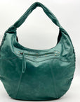 Bloomingdales Teal Leather Decorative Large Hobo Bag