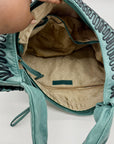 Bloomingdales Teal Leather Decorative Large Hobo Bag