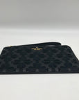 Kate Spade Black Refined Grain Leather Flower Embroidered Medium L-Zip Wristlet