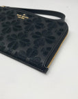 Kate Spade Black Refined Grain Leather Flower Embroidered Medium L-Zip Wristlet