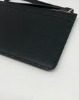 Kate Spade Black Refined Grain Leather Flower Embroidered Medium L-Zip Wristlet