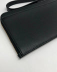 Kate Spade Black Refined Grain Leather Flower Embroidered Medium L-Zip Wristlet
