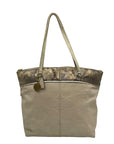 Coach Beige Monogram Leather With Snakeskin Trim Tote Bag F19696
