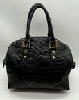 Betsey Johnson Black Quilted FauxLeather Bowler Bag