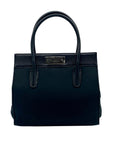 Donna Karan Black Satin & Embossed Leather Trim Crossbody Tote