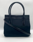 Donna Karan Black Satin & Embossed Leather Trim Crossbody Tote