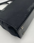 Donna Karan Black Satin & Embossed Leather Trim Crossbody Tote