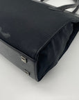 Donna Karan Black Satin & Embossed Leather Trim Crossbody Tote