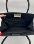 Donna Karan Black Satin & Embossed Leather Trim Crossbody Tote