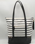 Black & White Striped Faux Leather Tote Bag