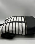 Black & White Striped Faux Leather Tote Bag