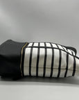 Black & White Striped Faux Leather Tote Bag